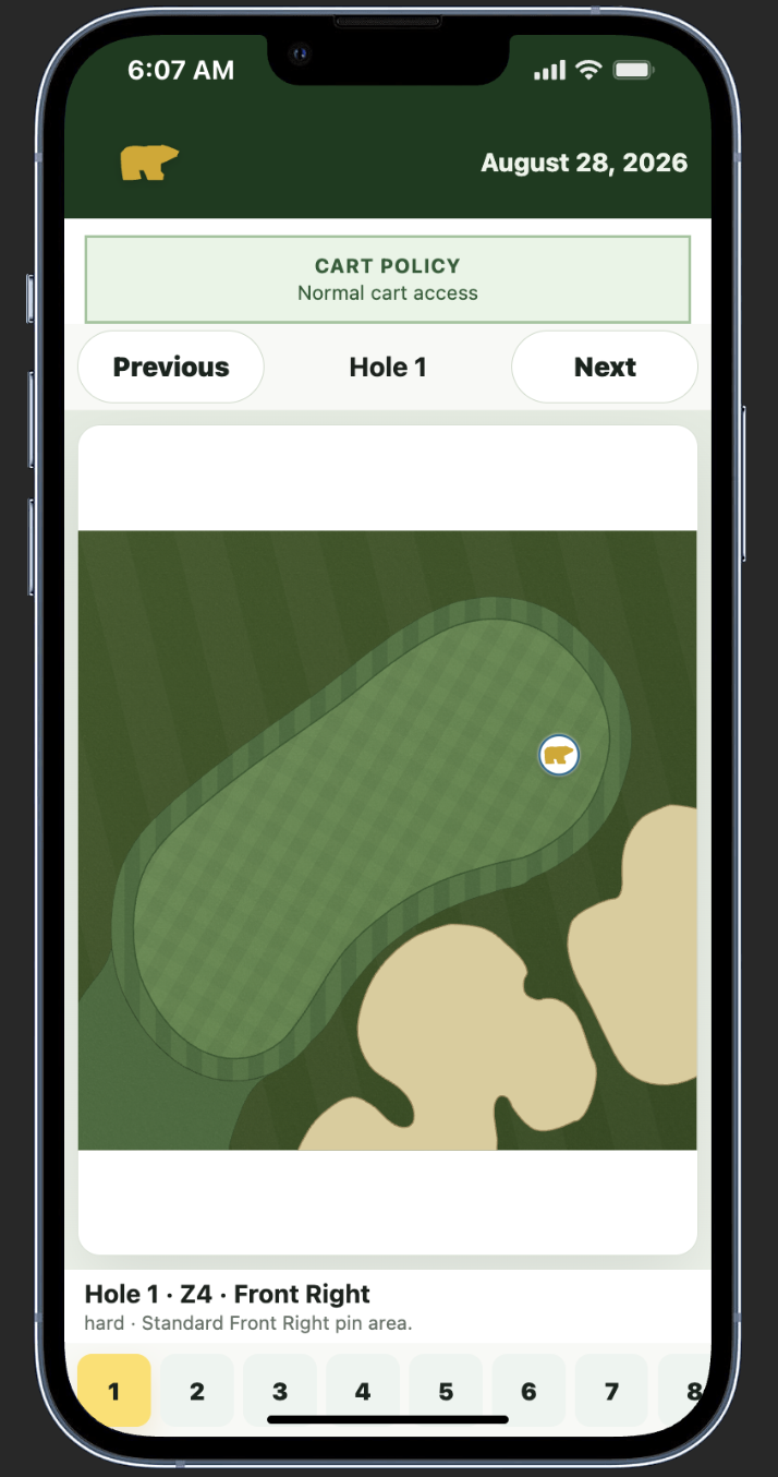 FlagIQ member mobile view showing the day’s pin location